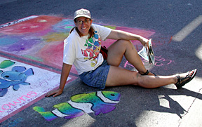 Cheryl poses with her rainbow fish