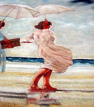 Closeup of the girl in the beige dress