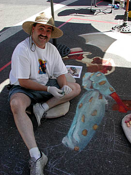 Wayne at work on the blue dress