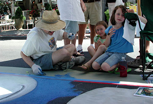 Wayne paints the moon and sky with friends