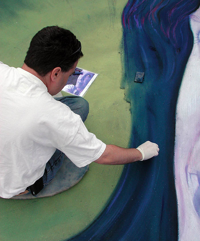 Wayne paints the hair