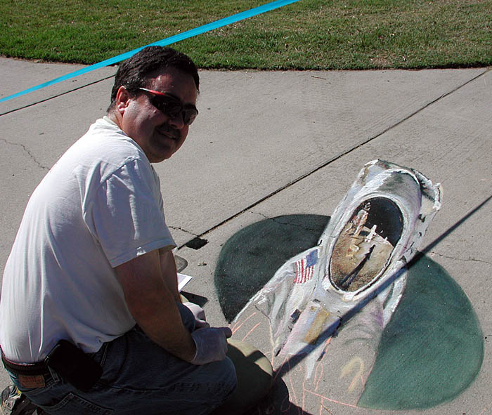 Wayne and the astronaut smile for the camera