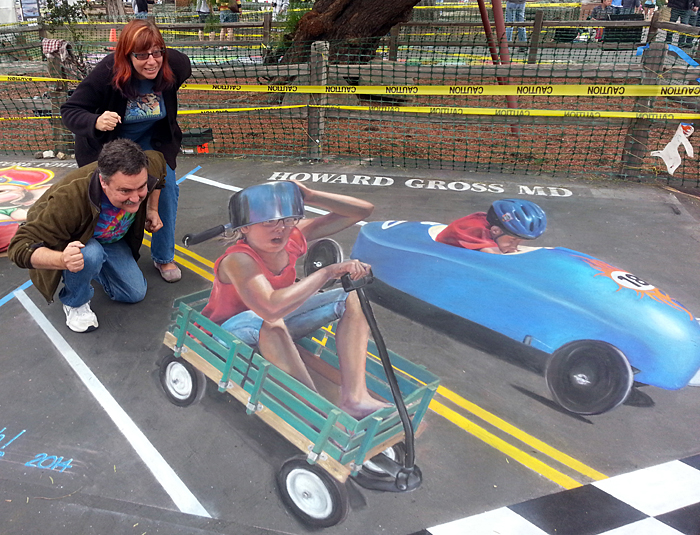 Wayne and Cheryl race to catch up with the racers