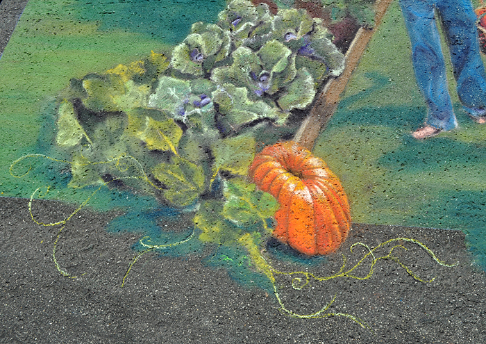 Closeup of the pumpkin and cabbages